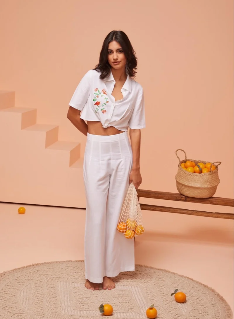Linen High Waist Wide Leg Trousers