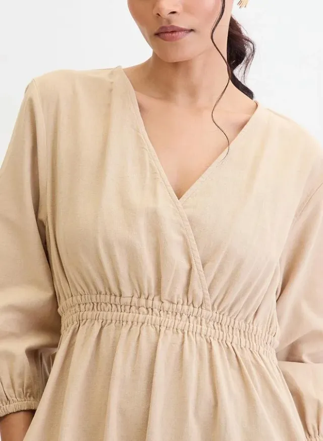 Linen Blend Slit Maxi Dress Beige – image 4