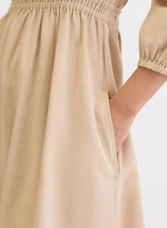 Linen Blend Slit Maxi Dress Beige – image 5