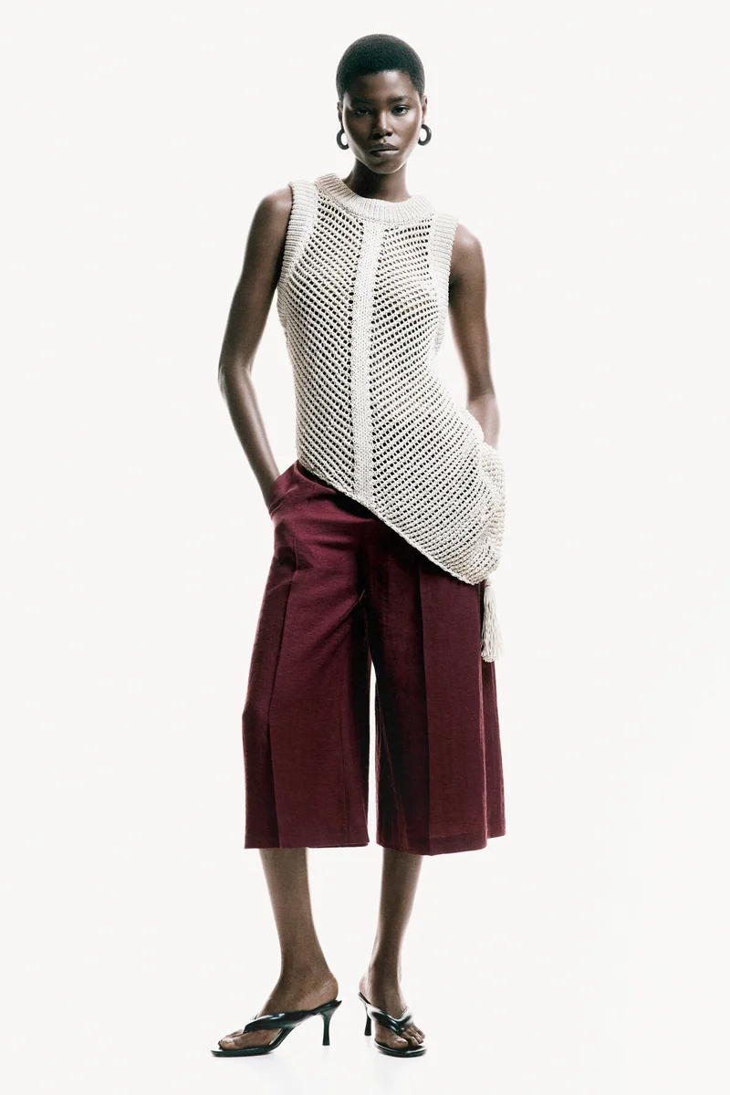 Linen-Blend Tailored Culottes