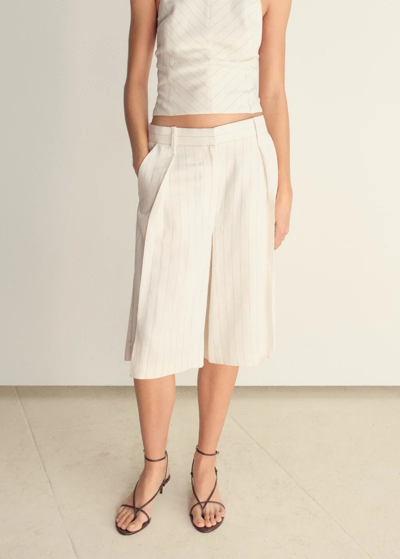 Linen-Blend Striped Bermuda Shorts