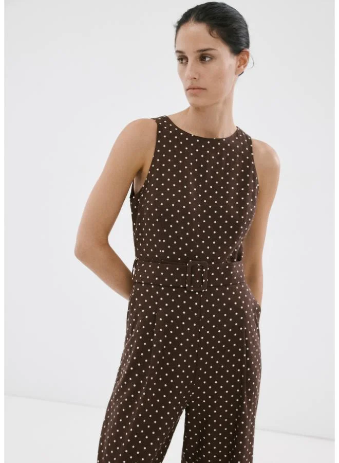 Linen Jumpsuit with Polka-Dot Belt