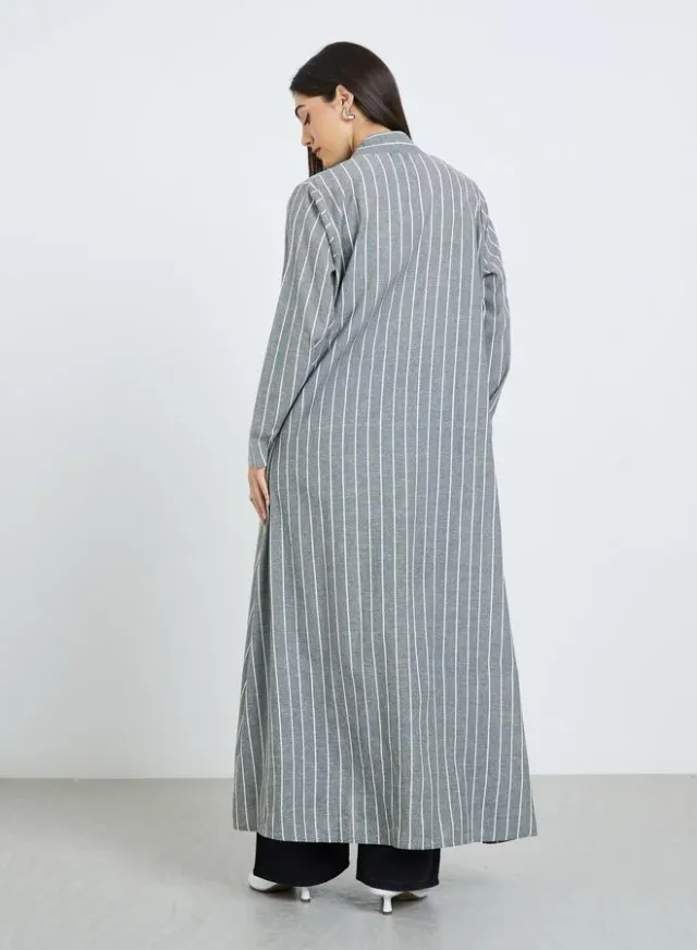 Women's Striped Polyester Abaya with V Neck and Long Sleeves – image 5