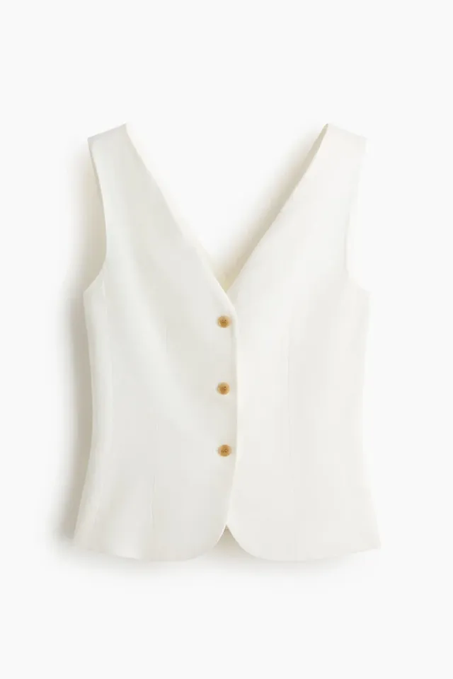Tailored Linen-Blend V-Neck Waistcoat for Women – image 4