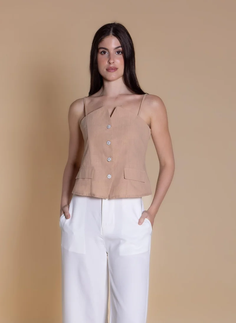 Linen Blend Detailed Top