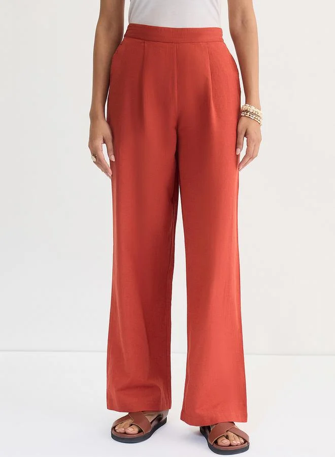Cotton Linen Straight Fit Pants Rust