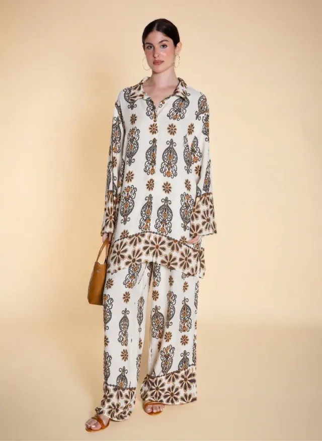 Linen Blend Printed Shirt Set