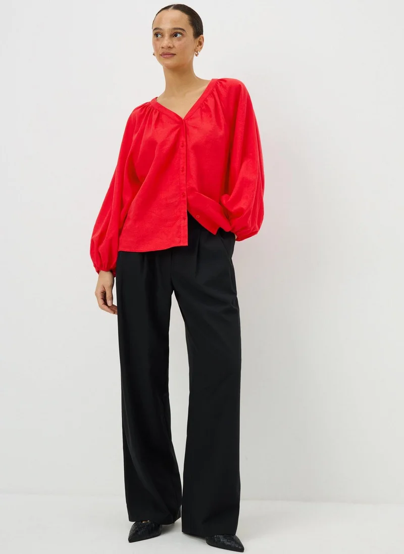 Linen Gathered Blouse Red