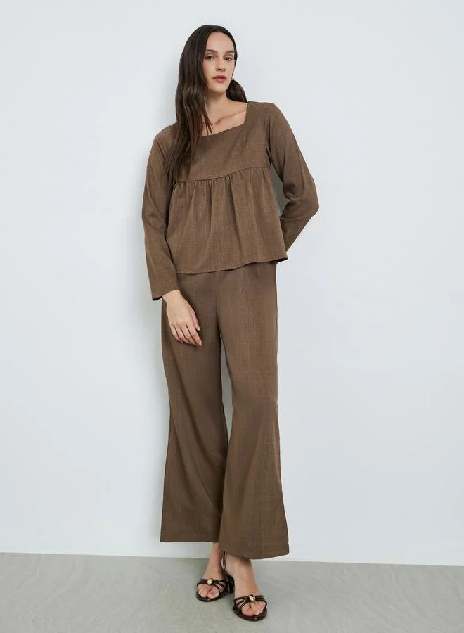 Linen Square Neck Co-ord Set Brown