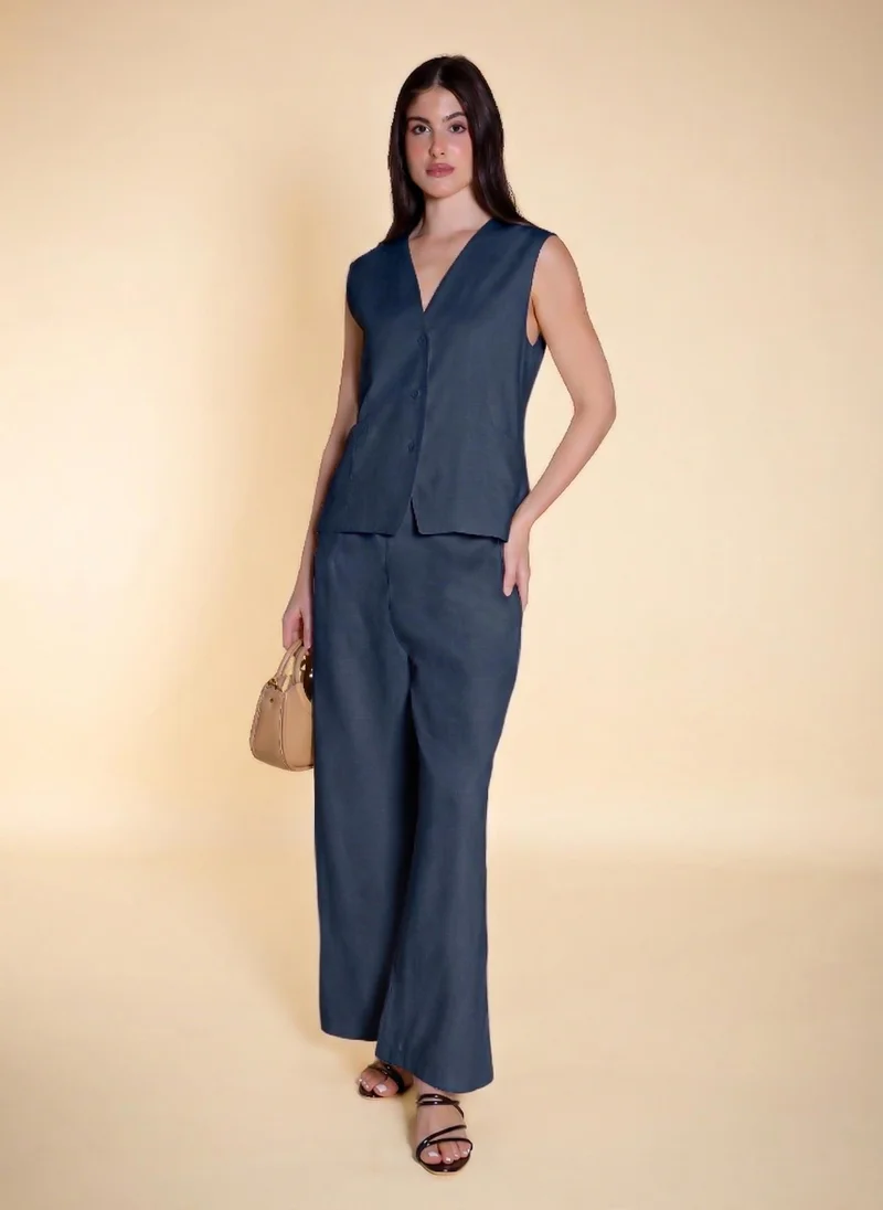 Linen Blend Waistcoat Set