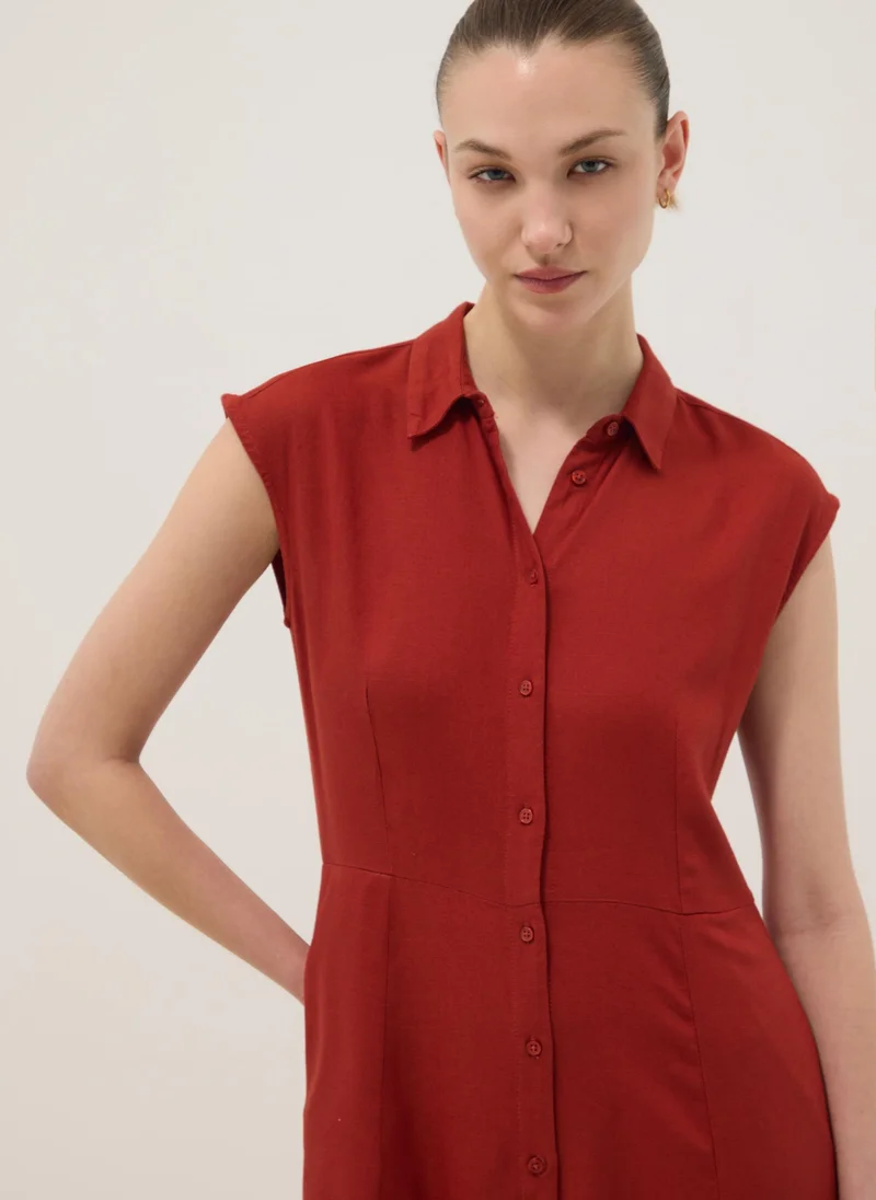 OVS Red Regular-Fit Shirt Dress In Viscose And Linen Blend