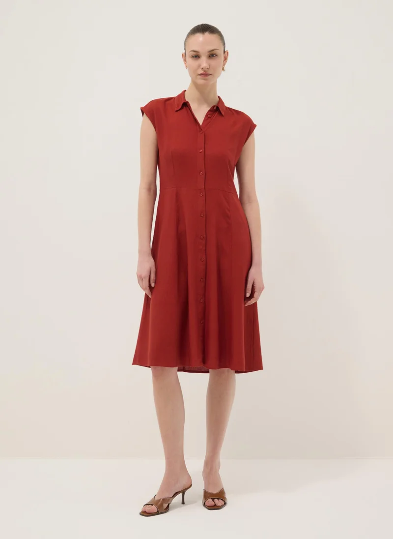 OVS Red Regular-Fit Shirt Dress In Viscose And Linen Blend
