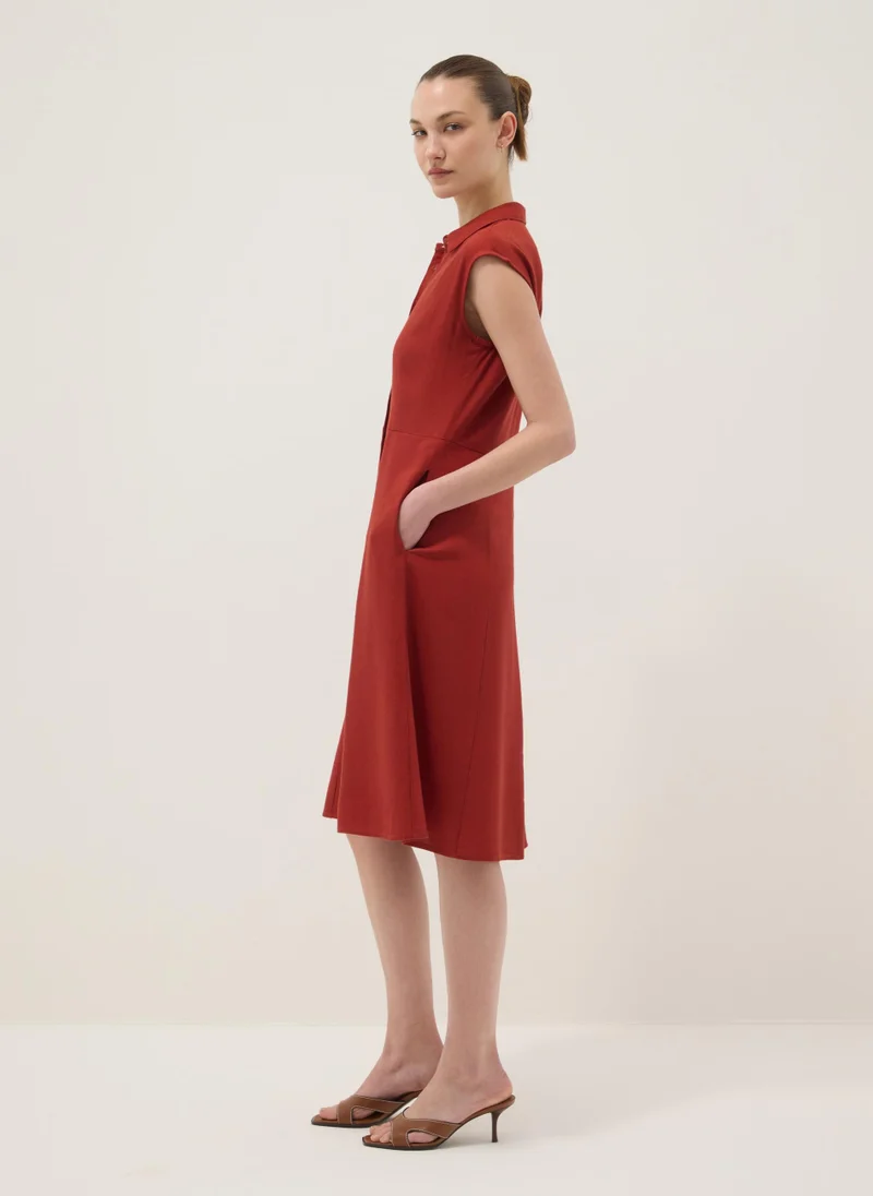 OVS Red Regular-Fit Shirt Dress In Viscose And Linen Blend