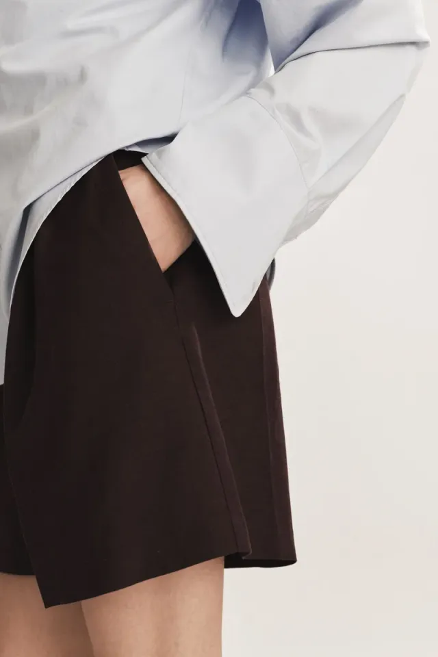 Brown High-Rise Linen-Blend Shorts for Women – image 4