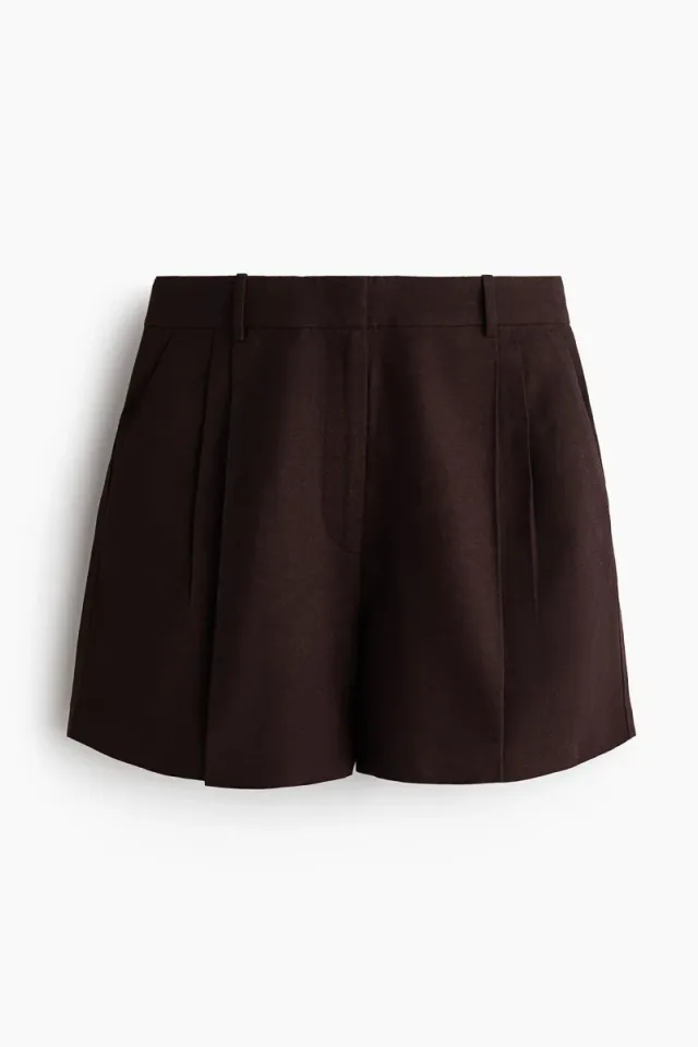 Brown High-Rise Linen-Blend Shorts for Women – image 6