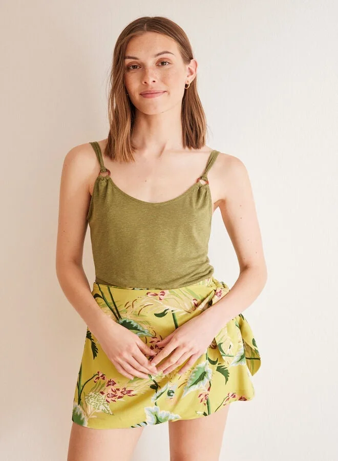 Linen Vest Top Khaki