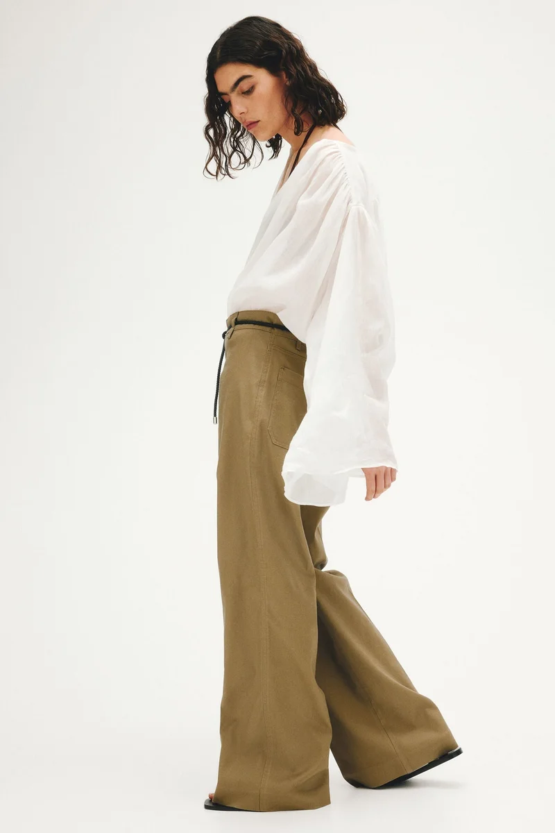 Linen-Blend Bootcut Trousers