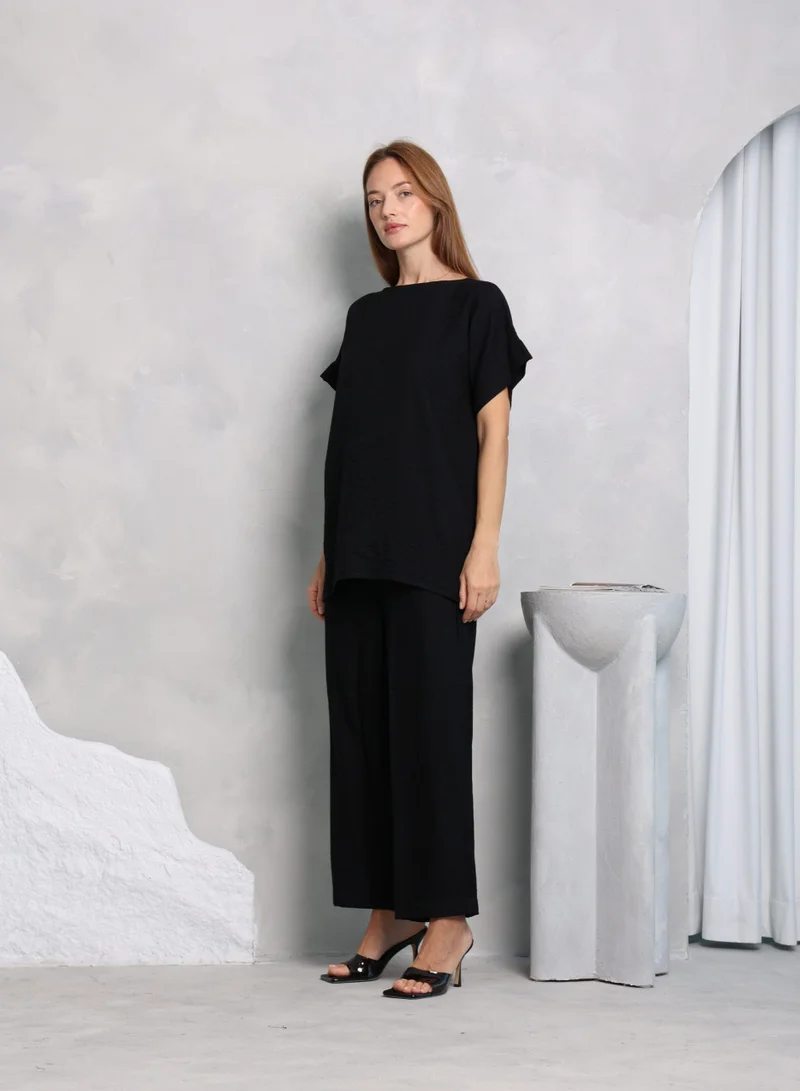 American Linen Trouser Set Black