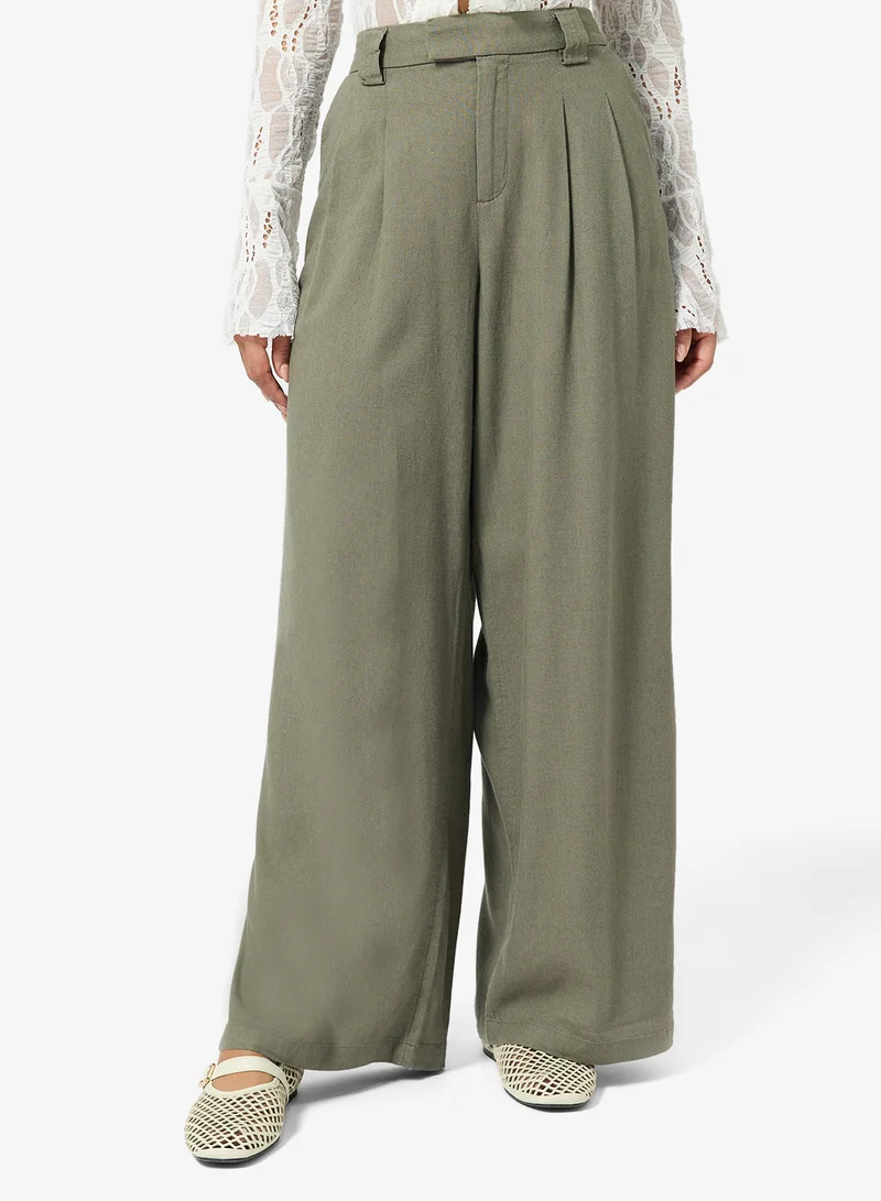 Mid Waist Wide Linen Pants