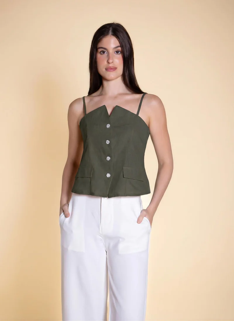 Linen Blend Detailed Top