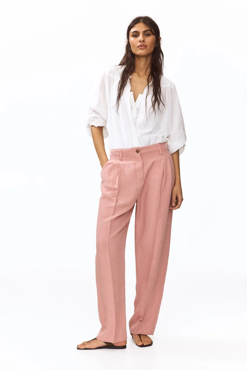Tapered Linen Blend Trousers