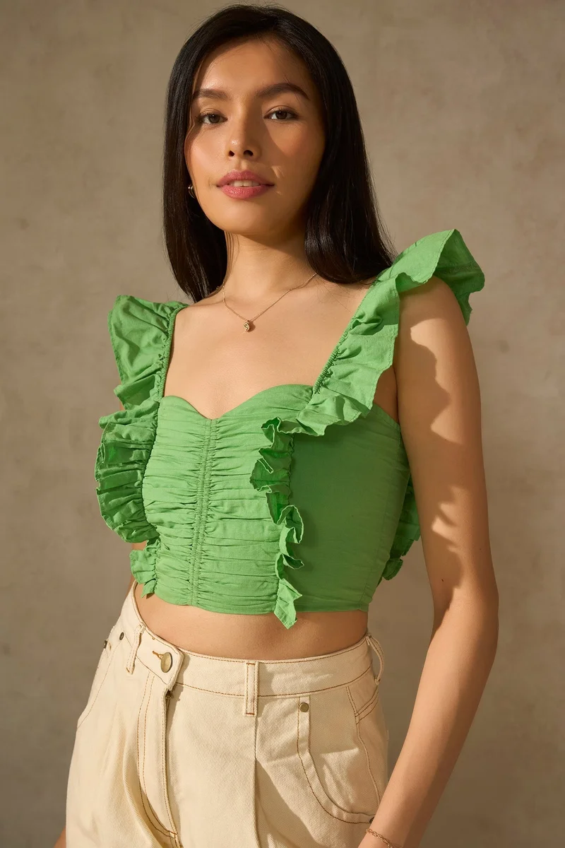 Linen Textured Ruffle Top for Women