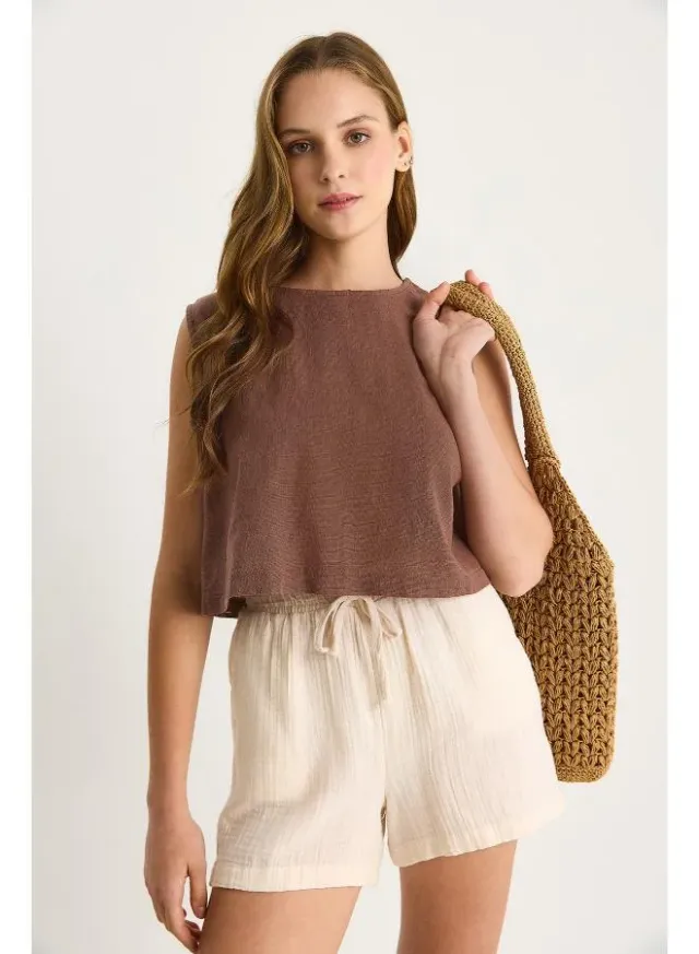 Brown Linen Blend Sleeveless Top for Women – image 6