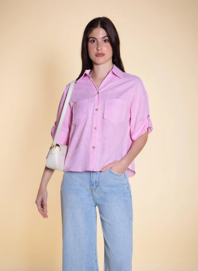Linen Blend Shirt with Pockets