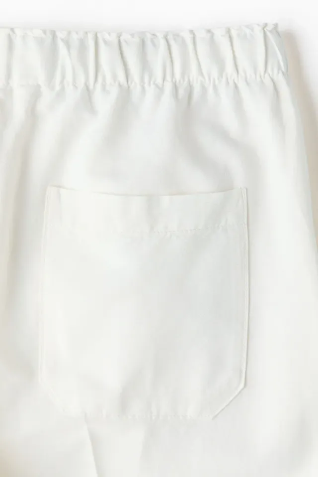 White Linen-Blend Drawstring Wide-Leg Trousers for Women – image 6