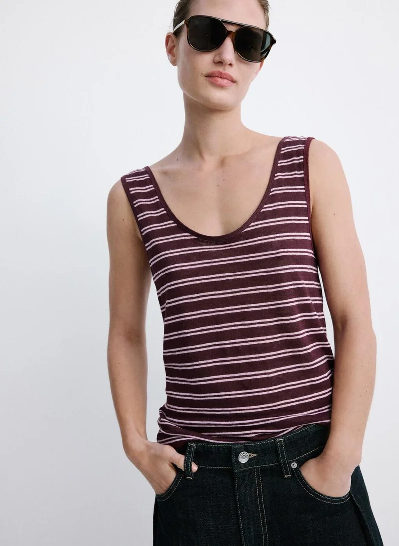 Linen Round Neck Top