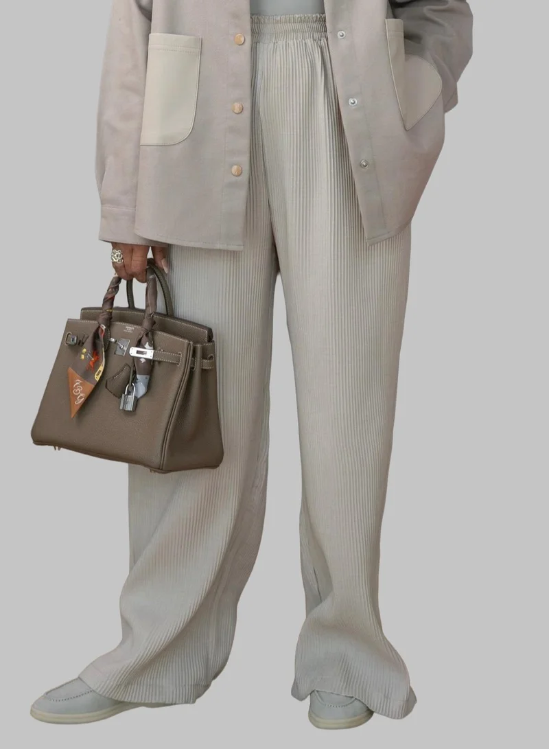 High Waist Relaxed Fit Wide Leg Linen Pants Beige