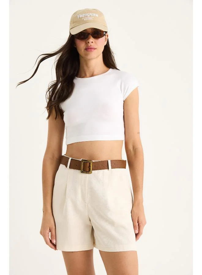 Cotton Blend High-Rise Shorts