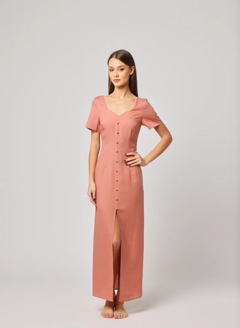 Button Down Front Slit Maxi Dress