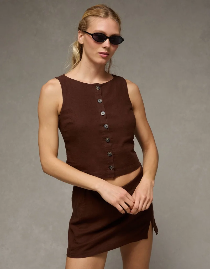 Linen-Blend Sleeveless Shirt