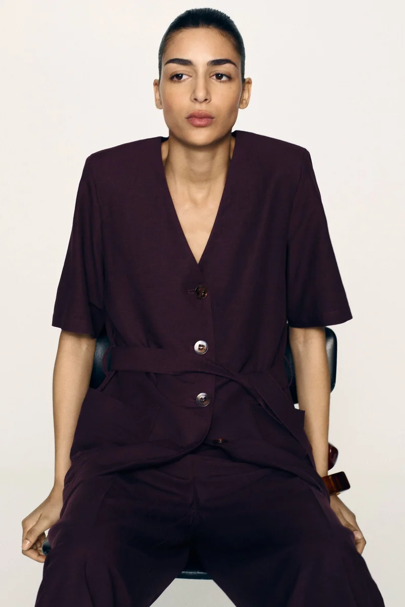 Short Sleeve Linen-Blend Blazer