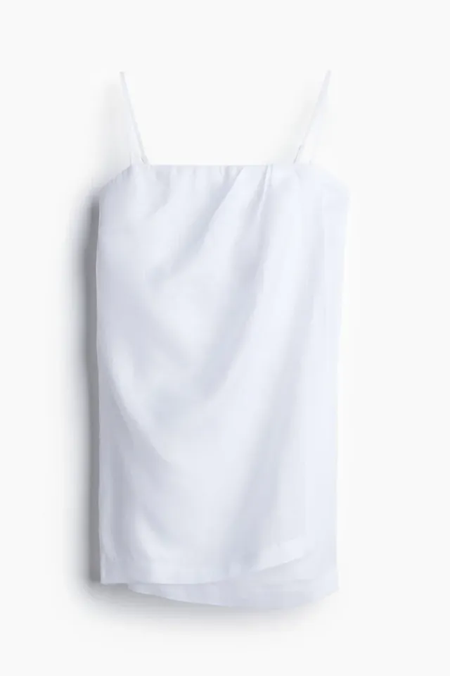 White Linen Mini Dress, Off-Shoulder, Wrap Front, Concealed Zip, Sleeveless – image 4