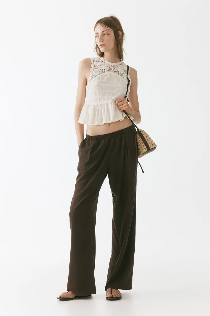 Linen Blend Wide Trousers