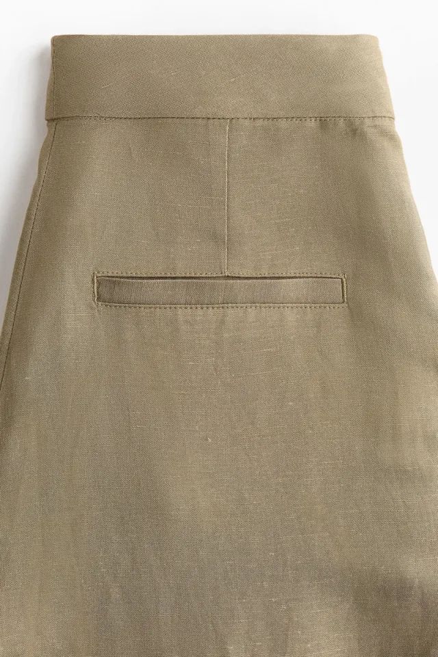 Khaki Green Linen-Blend Barrel Trousers for Women – image 4