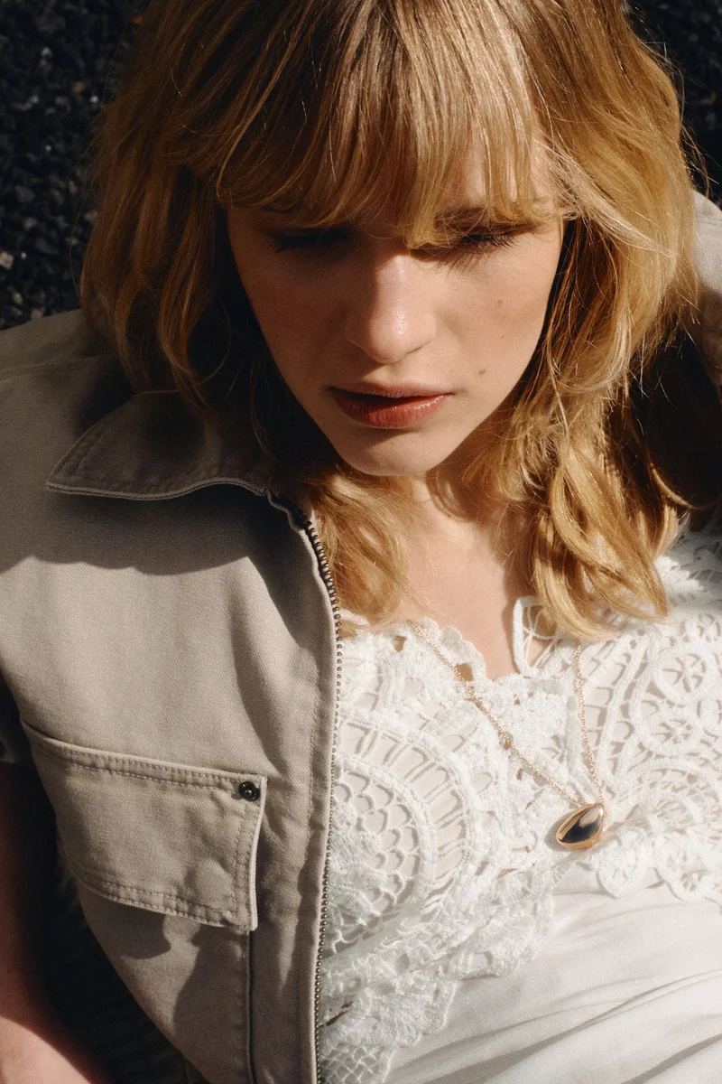 Lace linen-blend top