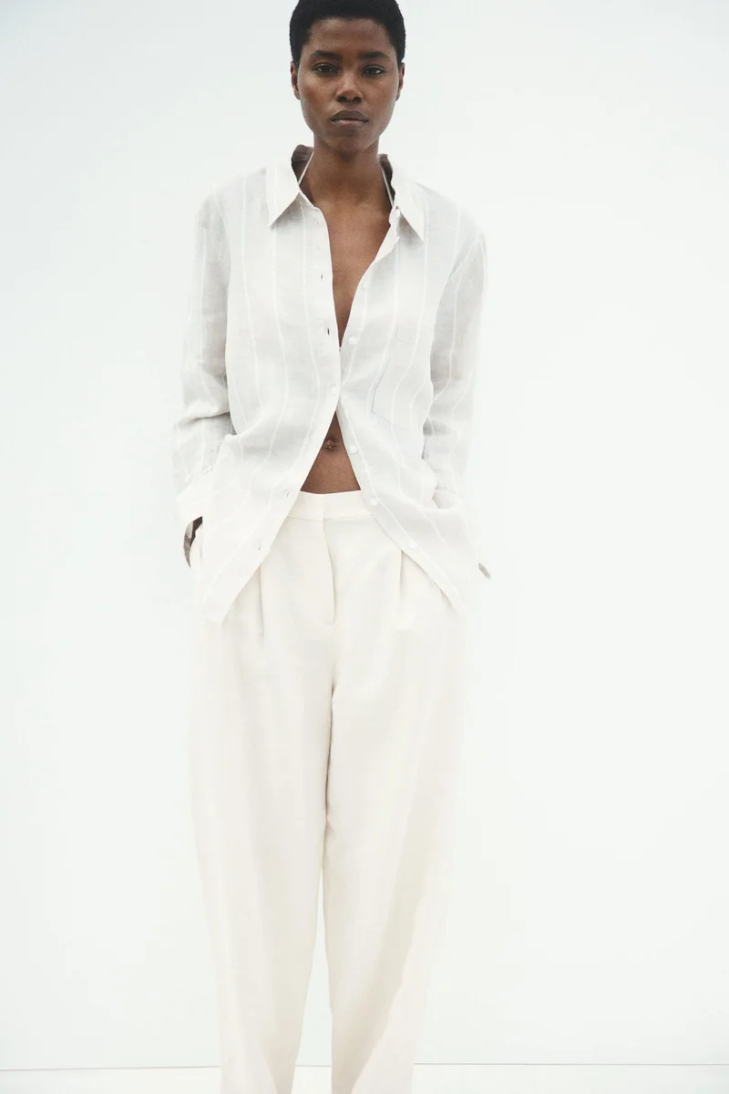Linen Blend Barrel Trousers