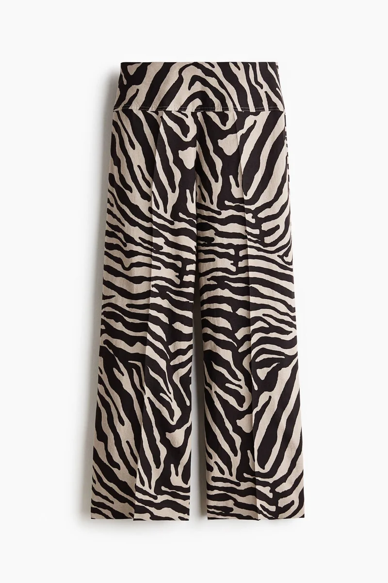 Flared Linen Blend Trousers