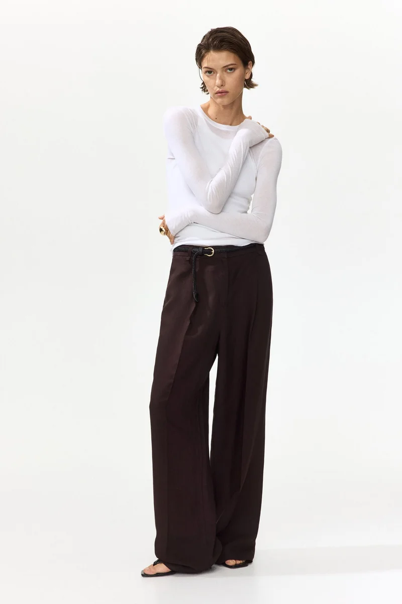 Linen-blend Belted Trousers