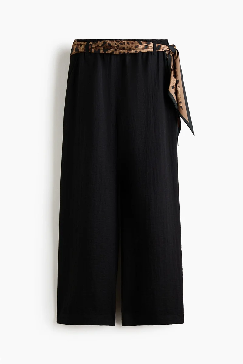 Scarf Detail Linen Blend Trousers
