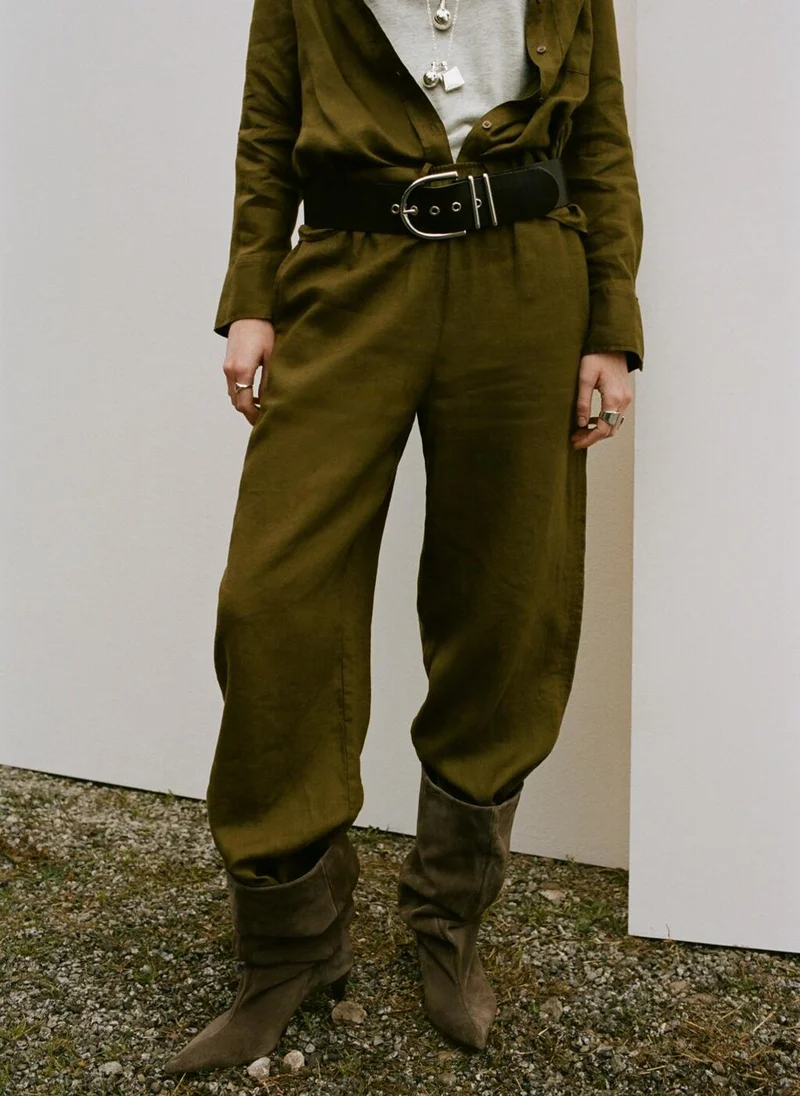Straight Linen-Blend Trousers