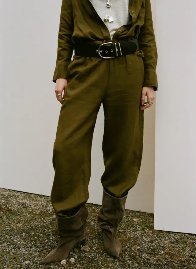 Straight Linen-Blend Trousers
