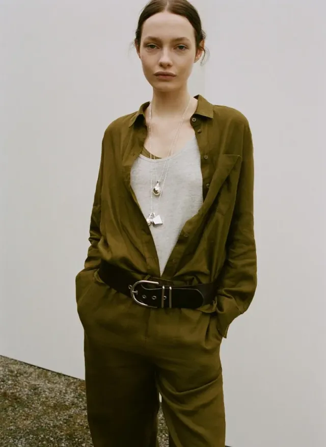 Olive Linen-Blend Straight Leg Trousers for Women – image 3