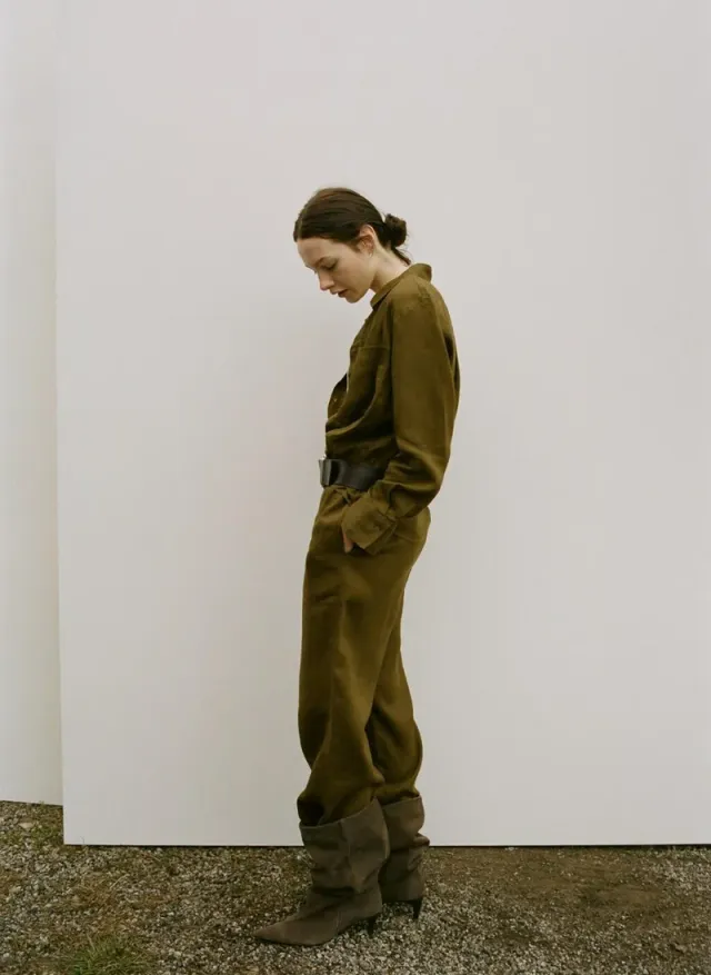 Olive Linen-Blend Straight Leg Trousers for Women – image 4