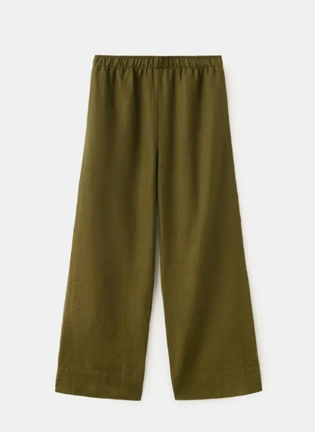 Olive Linen-Blend Straight Leg Trousers for Women – image 5
