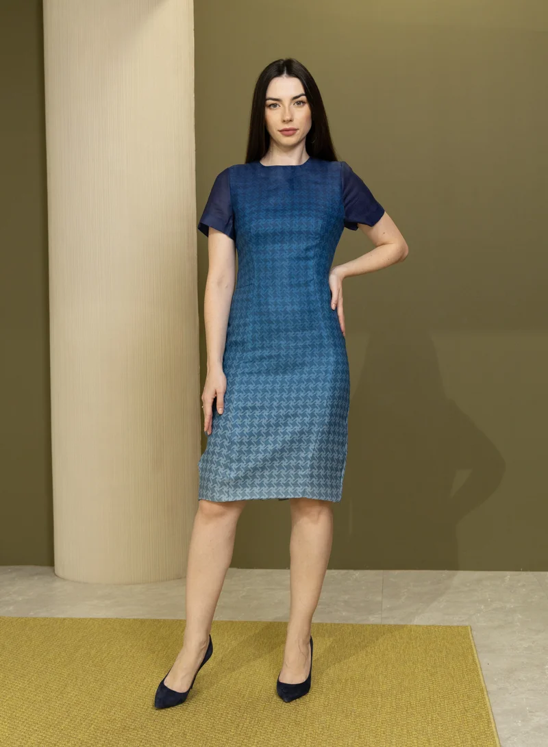 Ombré Houndstooth Linen Dress Green