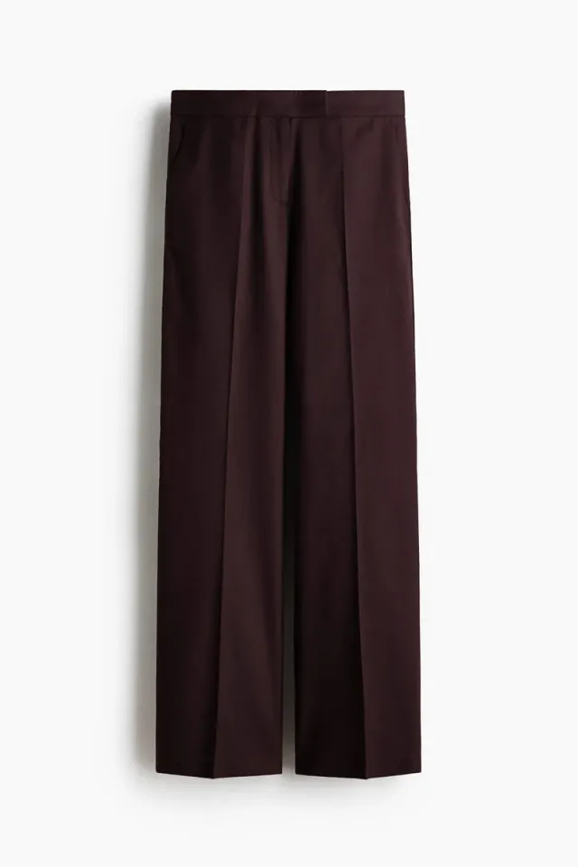 Brown Dark Solid Linen-Blend Tailored Trousers for Women